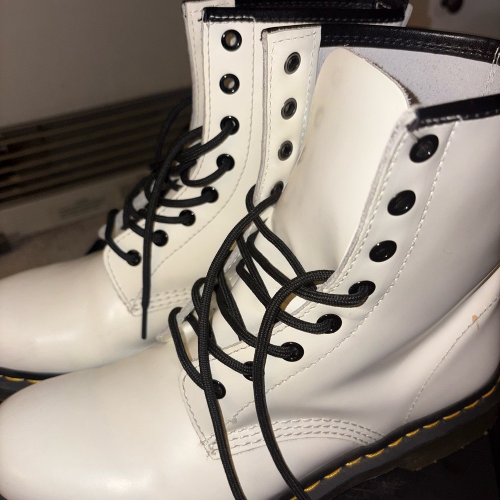 Dr. Martens White Combat Boots with Black Laces - Picture 4 of 9